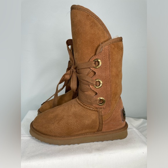 Australia Luxe Collective Tan Bedouin Tall Lace-up Boots Shearling - Picture 2 of 11